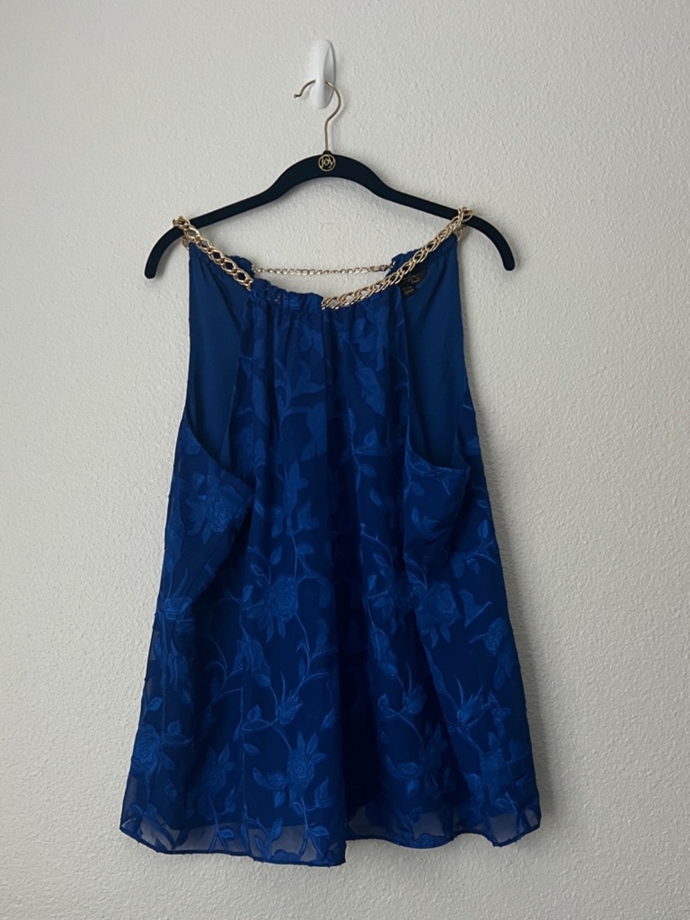 Thalia Sodi Royal Blue Floral Chain Strap Blouse Size XL